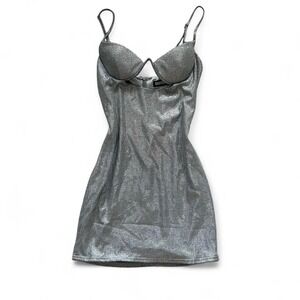 Babyboo‎ Mya Mini Dress Sleeveless Underwire Cut Out Silver Glitter M